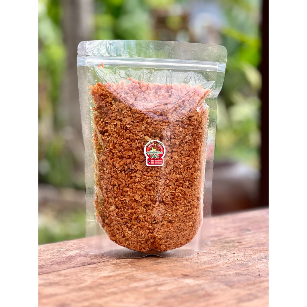 หนังไก่ป่น ครึ่งกิโล500กรัม (สดใหม่ทุกวัน) สำหรับทำน้ำพริก ผงโรยข้าว โรยอาหาร หรือทานเล่น