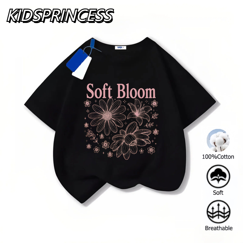 COD เสื้อยืดเด็ก KIDS PRINCESS ลายดอกไม้ Soft Bloom เสื้อเด็กผู้หญิง Oversize สีขาว พาสเทล น่ารัก ผ้านิ่ม ใส่เที่ยวได้