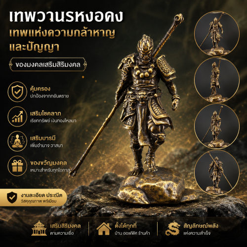 Luxe-T ซุนหงอคง รูปปั้นลิงโบราณ Mini Figure พร้อมไม้เท้าทอง ของสะสม งานฝีมือ ตกแต่งบ้าน ตั้งโต๊ะ เสริมฮวงจุ้ย ของขวัญ