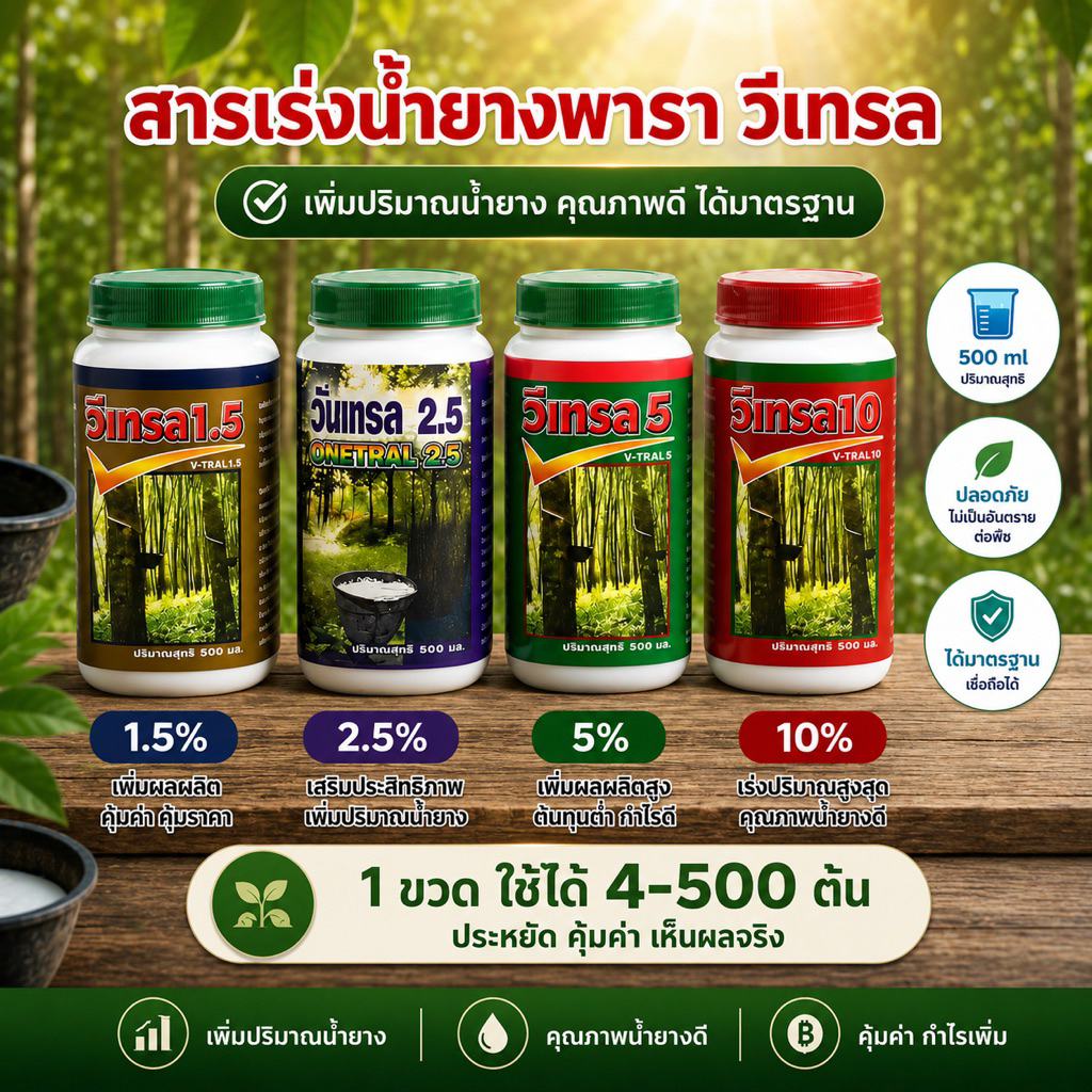 วีเทรล เร่งน้ำยางพารา ( 500 ml) ยาเร่งน้ำยาง อีทีฟอน ยาทาหน้ายาง