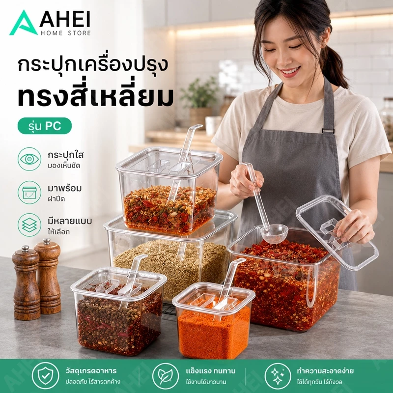 ถาดเก็บอาหารพลาสติกใส Food Grade กล่องใส่อาหารสี่เหลี่ยมพร้อมฝาปิด หลายขนาด สำหรับใส่ผักซอย ท็อปปิ้ง ขนม วัตถุดิบ