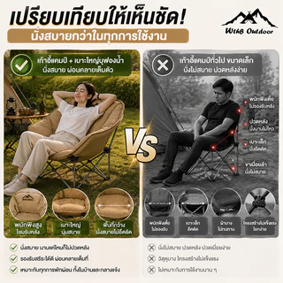 เก้าอี้แคมป์ปิ้ง เบาะหนานุ่ม พับได้ เก้าอี้สนามพกพา เบาะกว้างแบบโซฟา รับน้ำหนักดี นั่งสบาย