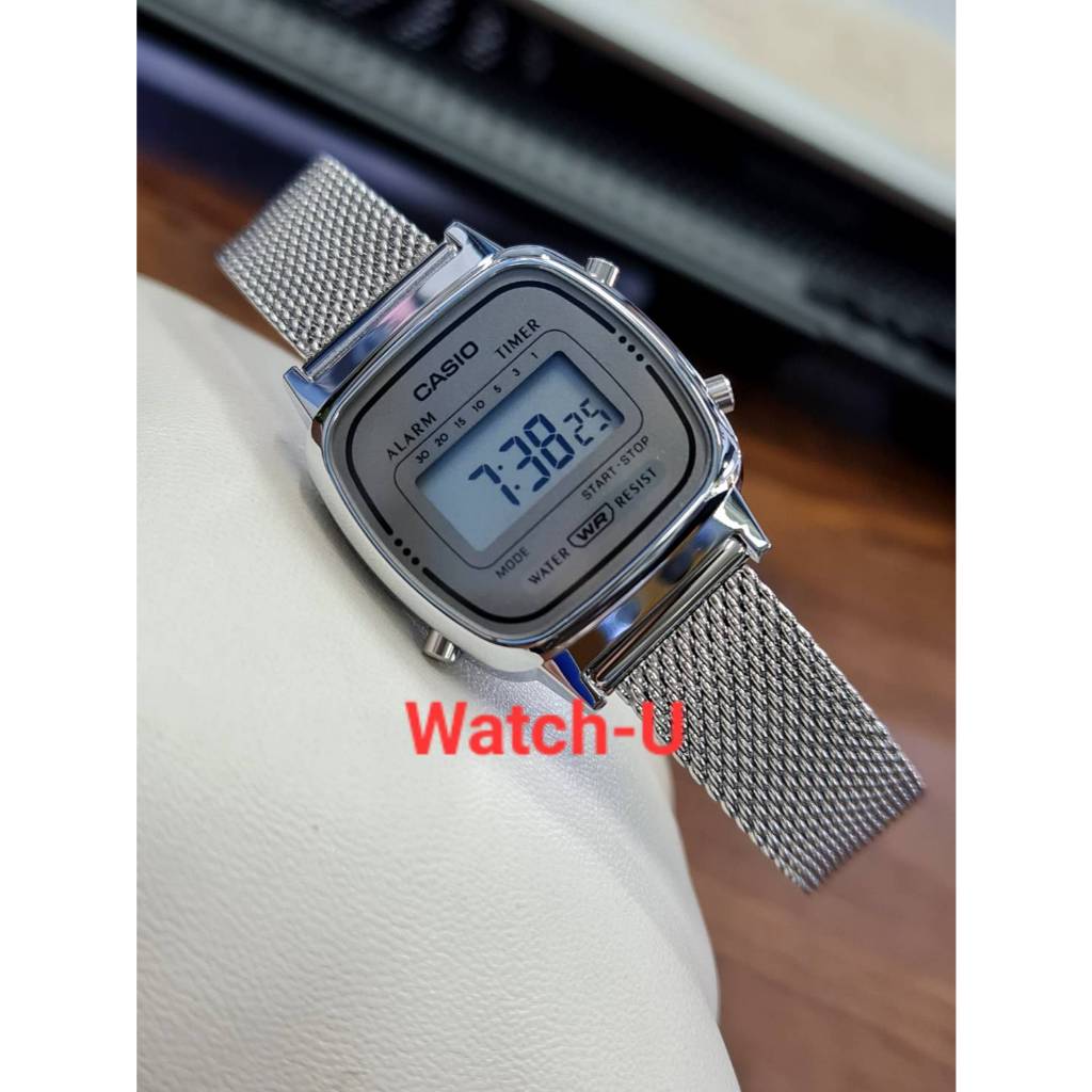 Casio Standard Digital นาฬิกาข้อมือผู้หญิง สายสแตนเลส LA670 รุ่น LA670WEM-7 LA670WEM-7DF