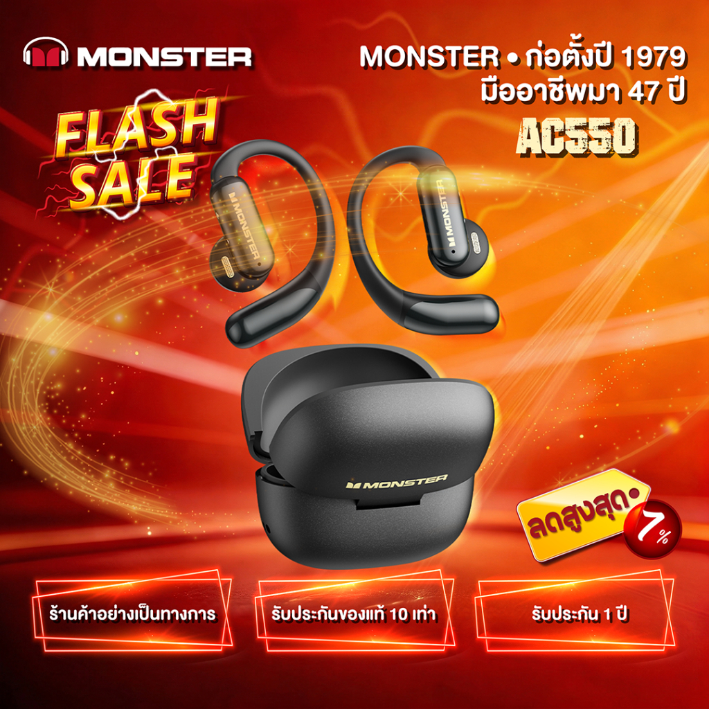 Monster AC550 หูฟังAI บลูทูธ 6.0 หูฟังอัจฉริยะ  รองรับ AI  แปลภาษาได้ถึง134ภาษา  ดีไซน์เปิดหู แบตเต