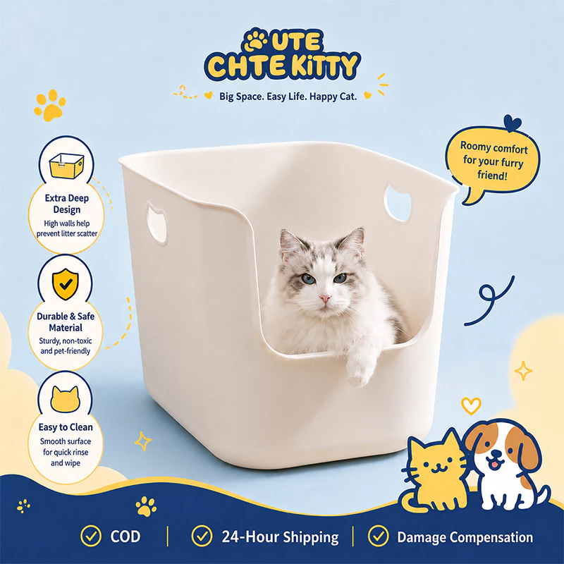 ห้องน้ำแมวตัวใหญ่ ขอบสูง วัสดุ PP ถาดทรายแมว cat litter box กระบะทรายแมวขนาดใหญ่ กะบะทรายแมว กระบะทรายแมวขนาดใหญ่พิเศษ