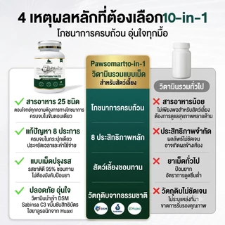 PAWSOMART วิตามินสัตว์เลี้ยง อาหารเสริมสัตว์เลี้ยง วิตามินสุนัข วิตามินแมว เสริมภูมิคุ้มกัน บำรุงขนและผิวหนัง ลดขนร่วง