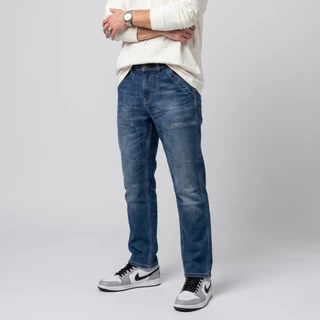 DAVIE JONES [BE FEARLESS] กางเกงยีนส์ผู้ชาย Straight Fit Jeans สีเทา น้ำเงิน กรม กรมเข้ม ดำ ES0005
