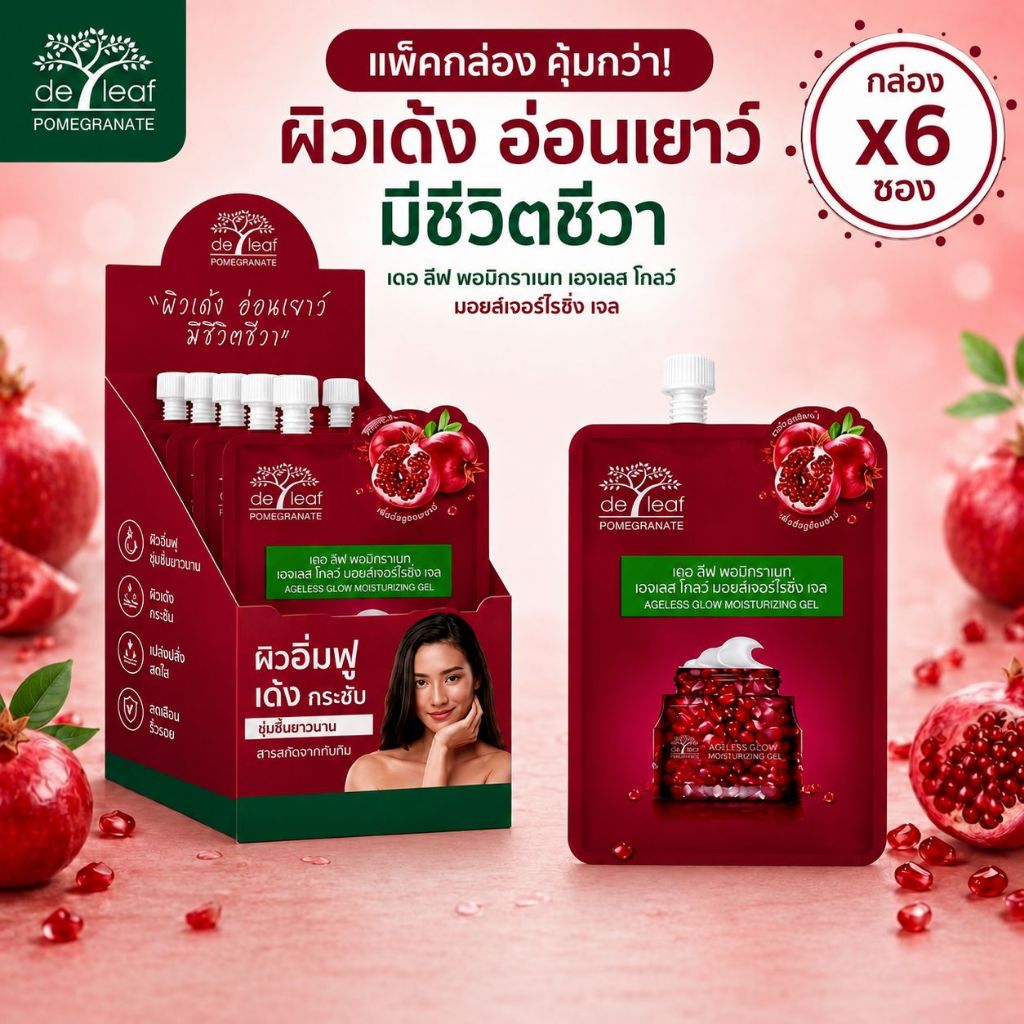 (กล่อง 6 ซอง) ครีมซอง เดอ ลีฟ พอมิกราเนท เอจเลส โกลว์ มอยซ์เจอไรซิ่ง เจล  6 กรัม