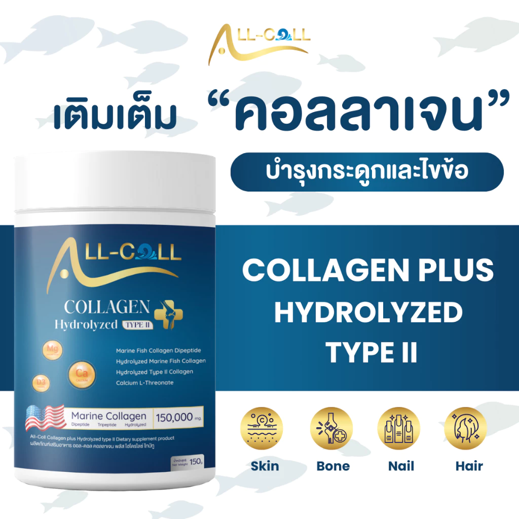 All-Coll Collagen Hydrolyzed Type II จาก อเมริกา คอลลาเจนไทป์ทู บำรุงไขข้อและกระดูก สินค้าพร้อมส่ง