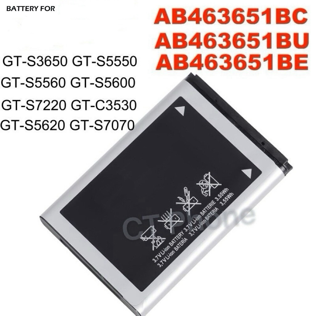 แบตเตอรี่ For Samsung GT-S3650 S5550 S5560 S5600 S5620 S7070 S7220 C3530 AB4G63651BC แบตเตอรี่ AB463651BE AB463651BU