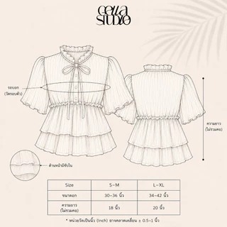 LINLYY TOP-(พร้อมส่ง)เสื้อคอกลมแต่งระบายแขนตุ๊กตา ผ้าโรซี่(GELLA)
