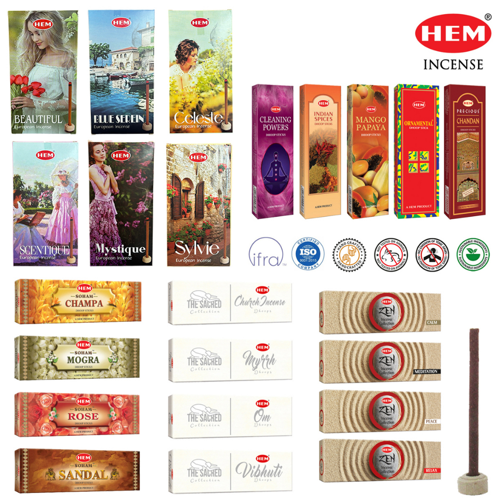 HEM กำยานแท่งอินเดีย ที่ดีที่สุด Soham, The Sacred, Zen ไหว้ บูชา ล้างพลังงาน Dhoop Sticks