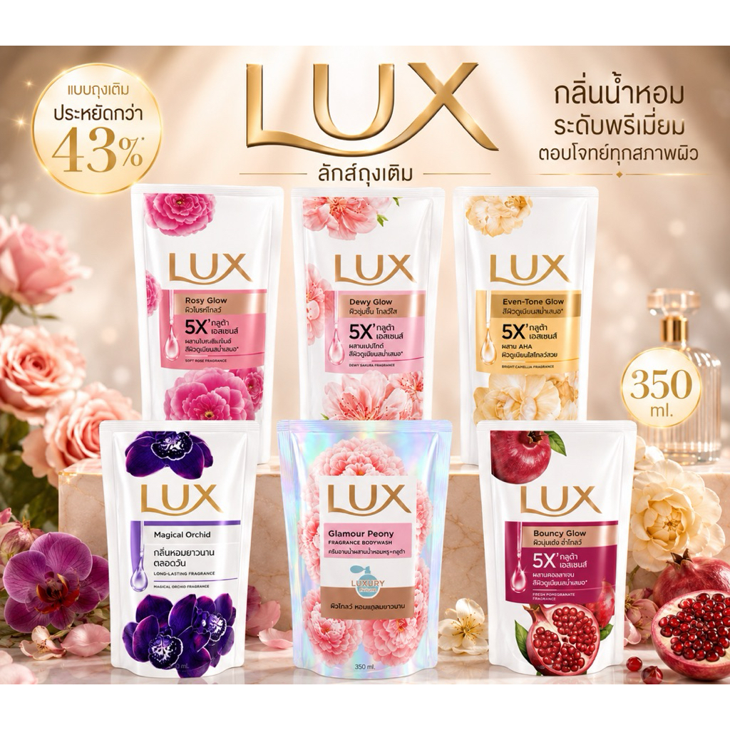 [1ถุง]ลักส์ครีมอาบน้ำรีฟิลถุงเติม 350ml.