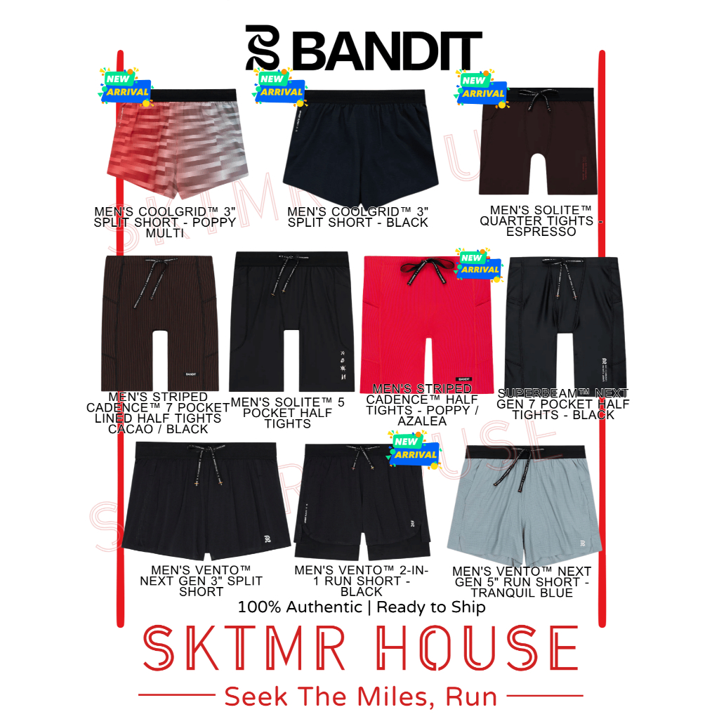 [พร้อมส่ง]  กางเกงวิ่ง Bandit GridLock, Cadence, Superbeam Half Tight, Vento™ 3" Split Short, Vento™ 5" Training Short