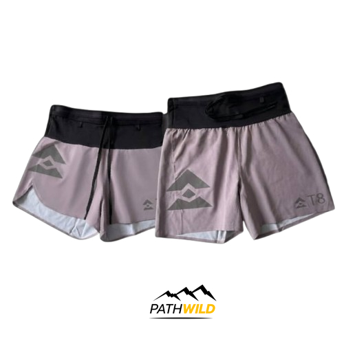 T8 Men's/Women's Sherpa Shorts Fineprint กางเกงวิ่งขาสั้นผู้ชาย/ผู้หญิง น้ำหนักเบา แห้งเร็ว มีช่องรอบเอว4 กันละอองน้ำได้