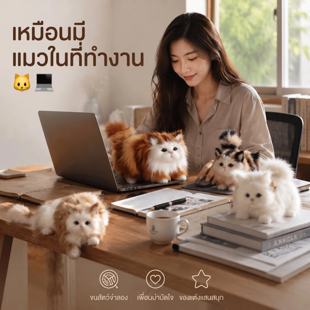 Lifin Mart ตุ๊กตาแมวปลอมเหมือนจริง ตุ๊กตาแมวจำลองน่ารัก เกาะขอบโต๊ะ ของตกแต่งบ้าน/รถ ของขวัญเด็กผู้หญิง