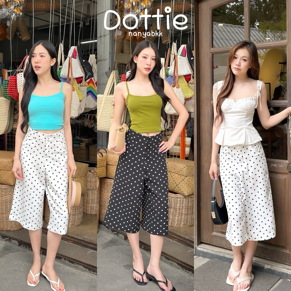 nanya.bkk | Dottie Pants กางเกง5ส่วน ทรงกระบอกลายจุด Polkadot ดีเทลกระดุมหน้า Everyday look