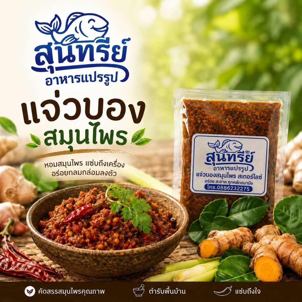 แจ่วบองสมุนไพร​ ผัดสุก​สเตอริไล​ซ์​เพื่อยืดอายุได้นานขึ้นเหมาะสำหรับนำไปต่างประเทศ