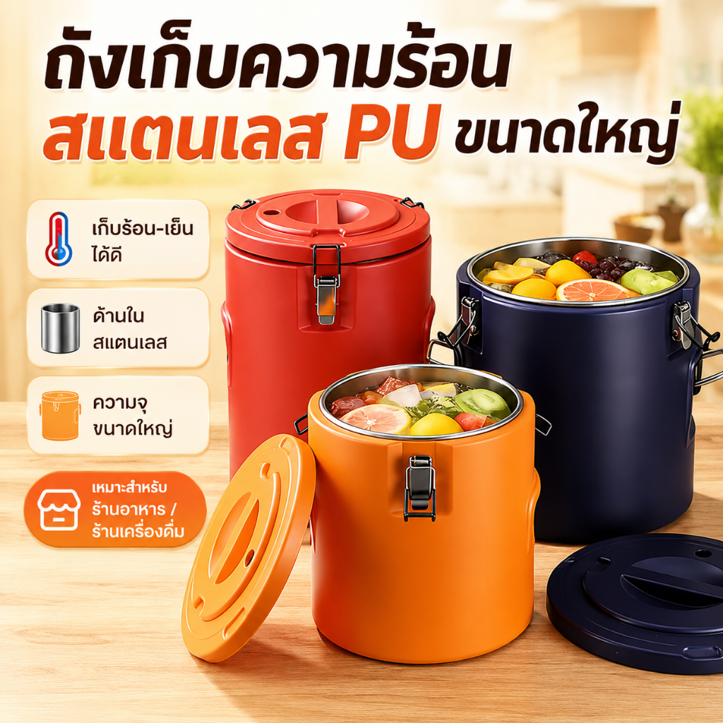 ถังฉนวนสแตนเลส ถังนมถั่วเหลือง ถังน้ำแข็ง ถังชานม ถังฉนวนข้าว ถังซุป ความจุขนาดใหญ่ ฉนวนยาวสุด 48 ชม