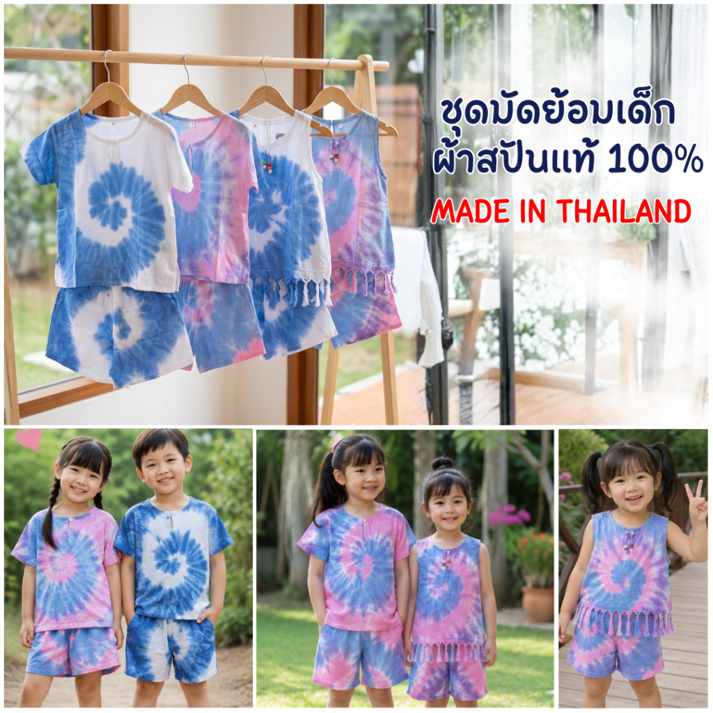 ชุดเซตผ้ามัดย้อมเด็ก (เสื้อ+กางเกง)
