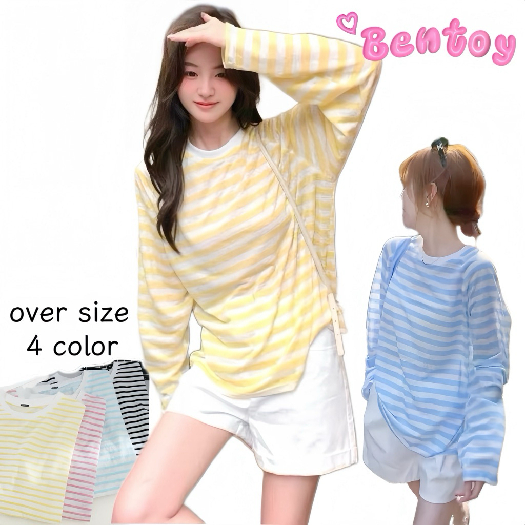 Bentoy (3627) เสื้อยืดแขนยาว ไหมพรม  ลายทาง ผ้าบางเบาใส่สบาย