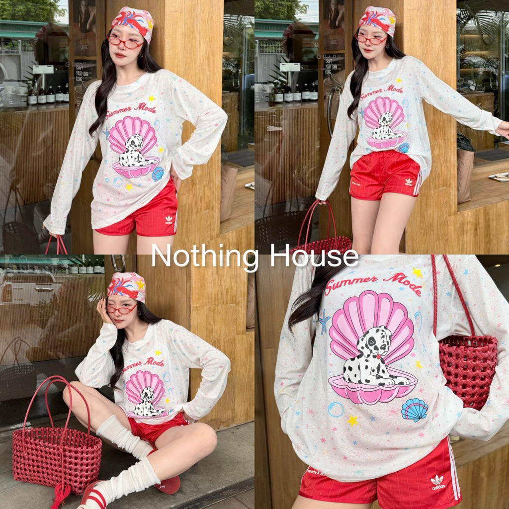 เสื้อแขนยาวผ้าซีทรู พิมลายดาว  ป้ายNOTHING HOUSE