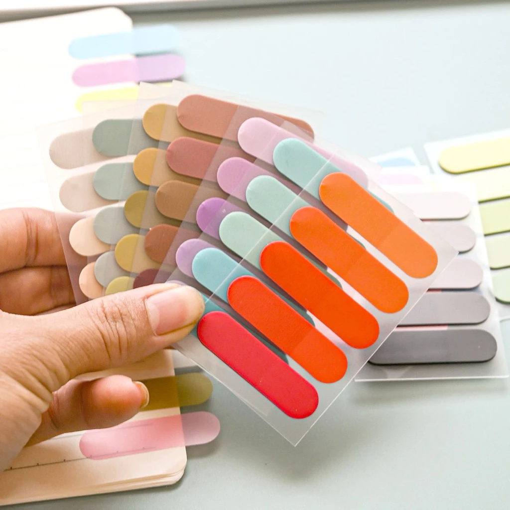 <พร้อมส่ง> โน๊ตกาว PET แคปซูล 💊 Sticky Note 5สี/ 10สี 100-200แผ่น พลาสติก เครื่องเขียน สมุดโน๊ต แถบ พกพา แบบมน
