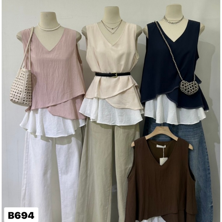 B694  เสื้อเลเยอร์ 2 ชั้น ดีไซน์เรียบหรู ใส่แล้วดูแพง