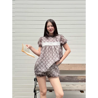 เซ็ตเสื้อแขนตุ๊กตา แต่งซีทูคาดอก กางเกงบอลลูนขาสั้น