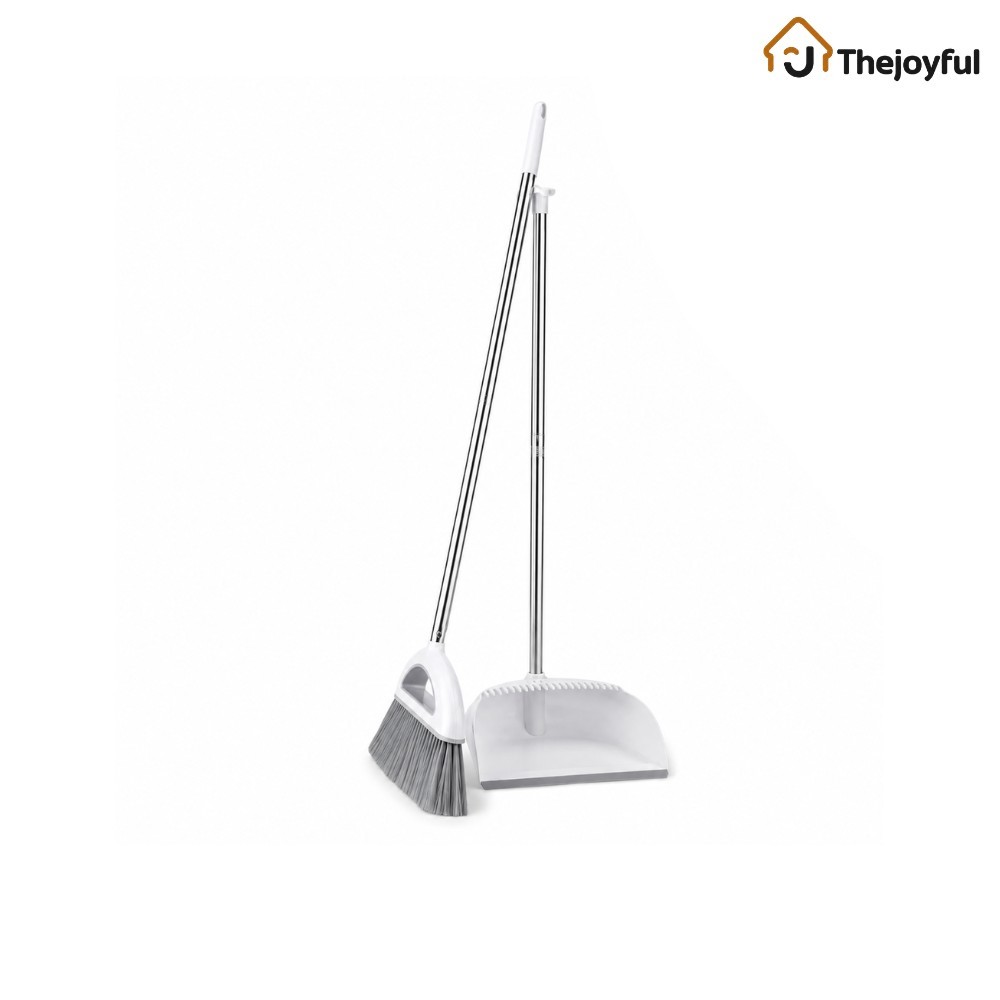 Thejoyful ชุดไม้กวาดพลาสติก ไม้กวาดพร้อมที่โกยผง Broom with Dustpan ขนไม้กวาดหนา 3 ชั้น กวาดเก็บฝุ่นได้ดี