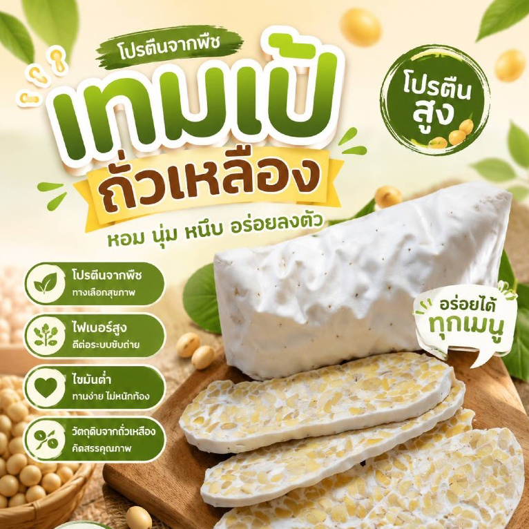 เทมเป้ถั่วเหลืองล้วน แบบสดบ่มเอง (EnjoyHealthyFood) สดใหม่ทุกออเดอร์ 140 กรัม
