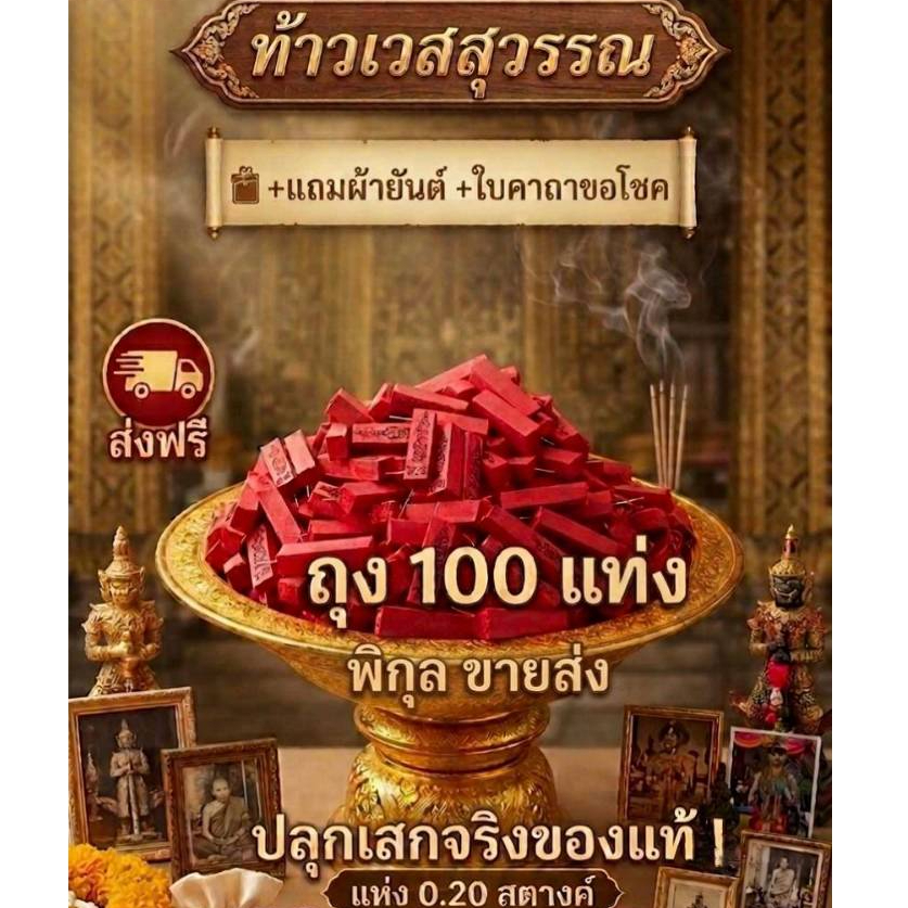 ธูปท้าวเวสสุวรรณ ธูปแดง(100แท่ง)เลข3ตัวชัด ปลุกเสกแล้ว! ธูปแดงท้าวเวส ธูปหวย ท้าวเวสสุวรรณ