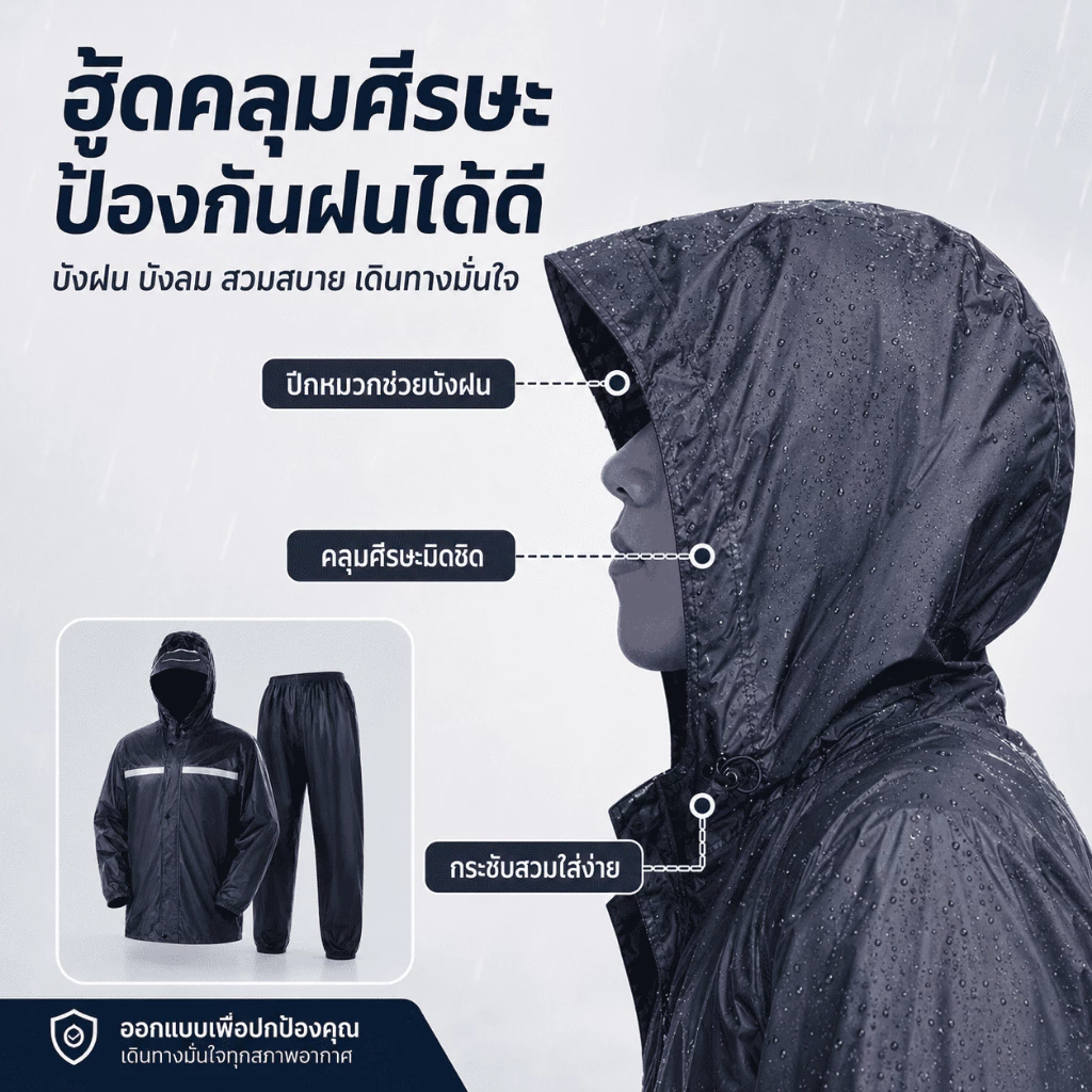 KAWI ชุดกันฝน 2 ชิ้น เสื้อและกางเกง มีแถบสะท้อนแสง thumbnail 9