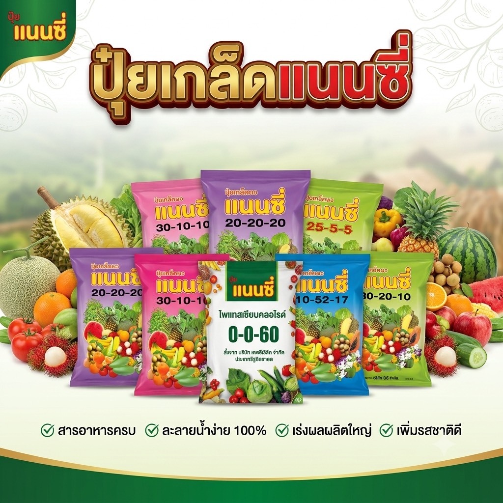 ปุ๋ยเกล็ดตราแนนซี่ (Nancy) 20-20-20 / 30-10-10 / 0-0-60 / 25-5-5 / 10-52-17 / 30-20-10 / 6-32-32 / 1