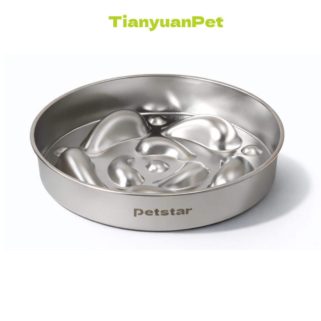 ชามอาหารสุนัข ชามชะลอการกิน Pet food bowl วัสดุสแตนเลส ไม่เป็นสนิม ฐานกันลื่น ขอบต่ำ กินสะดวก ช่วยชะลอการกิน
