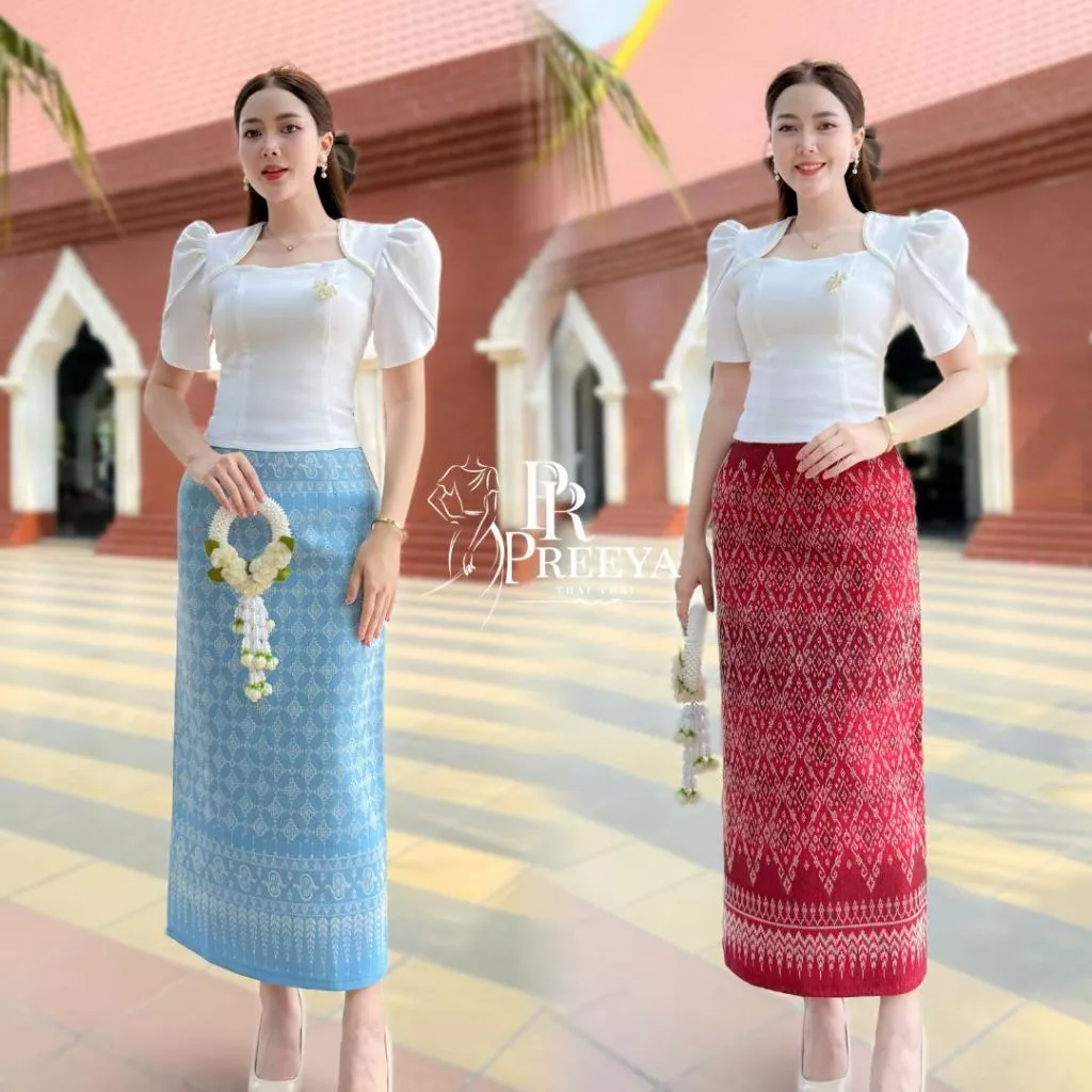 PR181 เซ็ตเดรสผ้าฝ้ายทอลายอัดกาวทั้งชุด แยกชิ้น เสื้อ กระโปรง คัตติ้งเนี๊ยบ มีไซส์S-2XL แบรนด์ preeya ชุดไทย