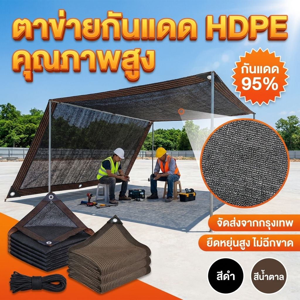 ตาข่ายกันแดด HDPE 95% สแลนกรองแสง หนาพิเศษ กันรังสี UV สำหรับจอดรถ สวน บ้าน