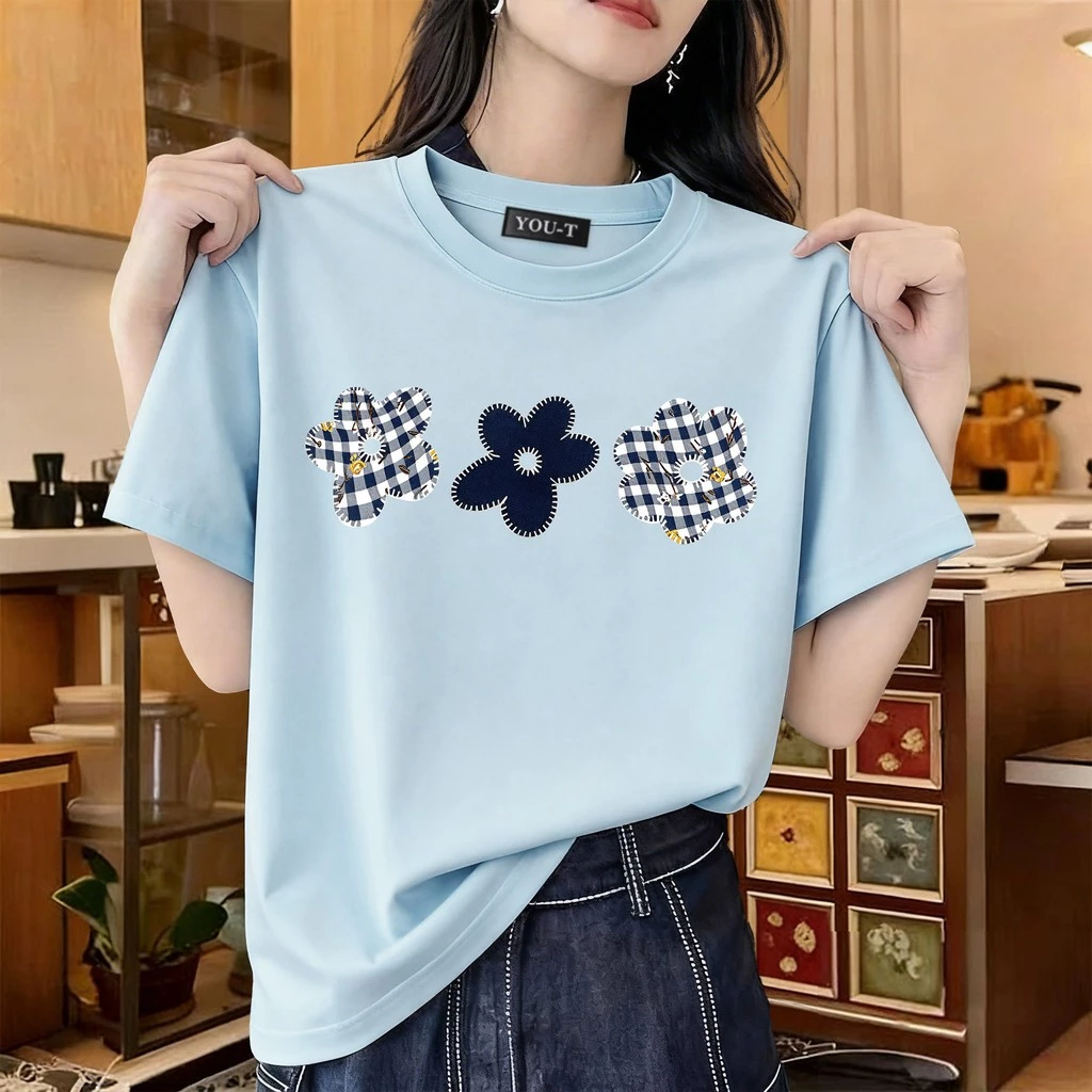 ผู้หญิง เสื้อยืด oversize เสื้อหวานๆ โคตรนุ่ม ไม่ยับง่าย ‘Three flowers’ สินค้าใหม่ 6.26