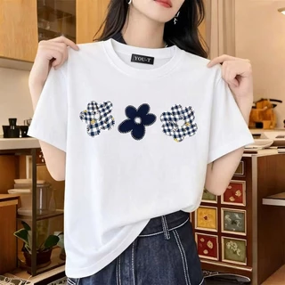 ผู้หญิง เสื้อยืด oversize เสื้อหวานๆ โคตรนุ่ม ไม่ยับง่าย ‘Three flowers’ สินค้าใหม่ ﻿6.26