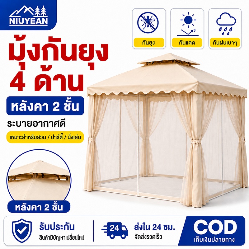 NIUYEAN เต้นท์ขายของ เต็นท์พับได้ ไม่ต้องติดตั้ง พับเก็บได้ เต็นท์ตลาดนัด เต็นท์จอดรถ