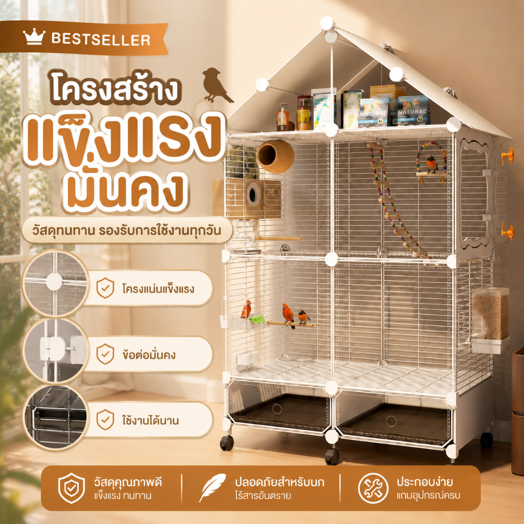 นกกรงนกแก้วขนาดใหญ่ใหม่ป้องกันการสาดน้ำบ้าน Xuanfeng Tiger Skin ขนาดเล็ก Sun Peony ทุ่มเทวิลล่าหรูกรงนก