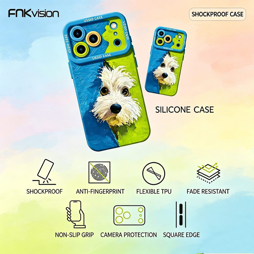 เคสซิลิโคน FNKVISION เหมาะกับ iPhone 17,15,16 Pro MAX, 17 Pro Max, 13, 14plus, 12mini, 11, 16, 17AIR การ์ตูนสุนัขน่ารัก