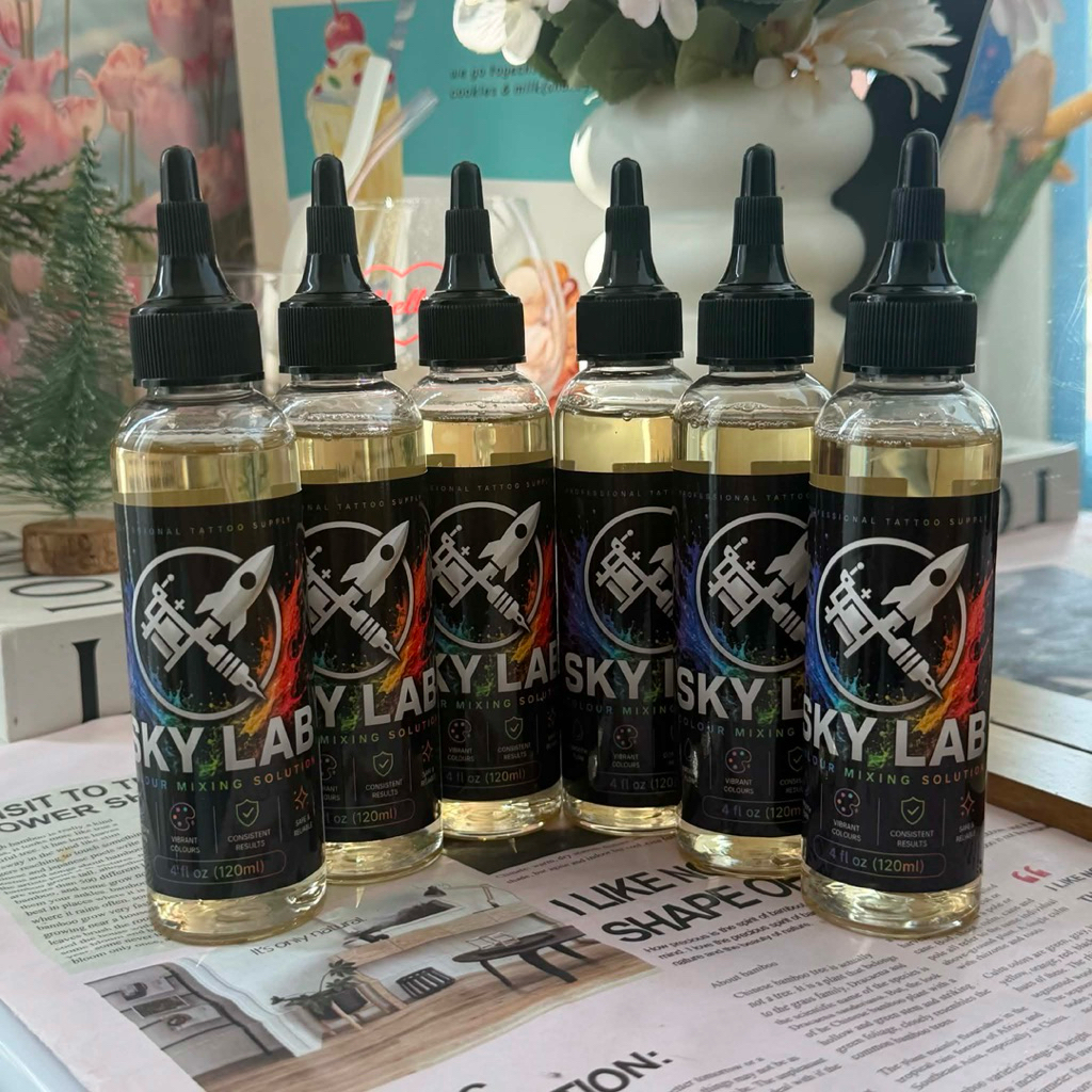 [พร้อมส่ง] SKY LAB Tattoo Solution น้ำยาผสมสีสัก น้ำยาทำเงา Shading & Mixing ขนาดจุใจ 120 ml. (อุปกร