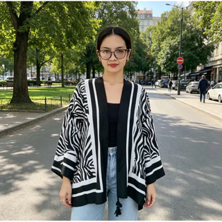 เสื้อคลุมผ้าเนื้อดี ลายหรู ดีเทลเนี้ยบทุกมุม ใส่แมทช์กับกางเกงขายาวสีขาวยิ่งดูสวยสง่า💖