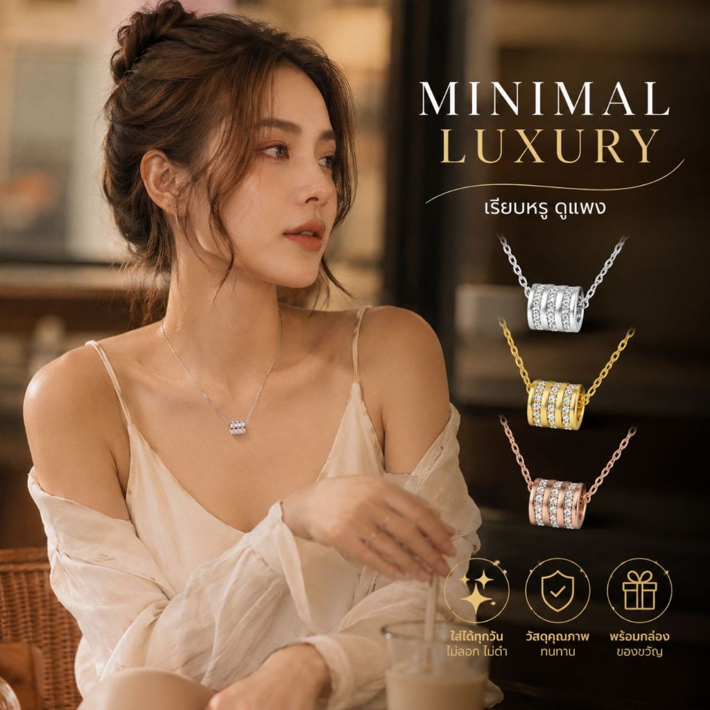 สร้อยคอแฟชั่นผู้หญิง สร้อยจี้ห่วงเพชร สไตล์เกาหลี ไทเทเนียม สีเงิน/สีทอง/โรสโกลด์ เครื่องประดับแฟชั่น ของขวัญผู้หญิง