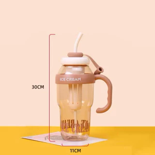 (🇹🇭 สินค้าจากประเทศไทย) แก้วน้ำพลาสติก โลโก้ ICE CREAM 1200 มล. กระติกน้ำ จุน้ำได้เยอะ แบบพกพา พร้อมหลอดดูด