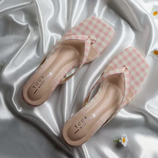 YOURSHOES K2 / รองเท้าส้นสูง 1นิ้ว รองเท้าหูหนีบ รองเท้าลายสก็อต
