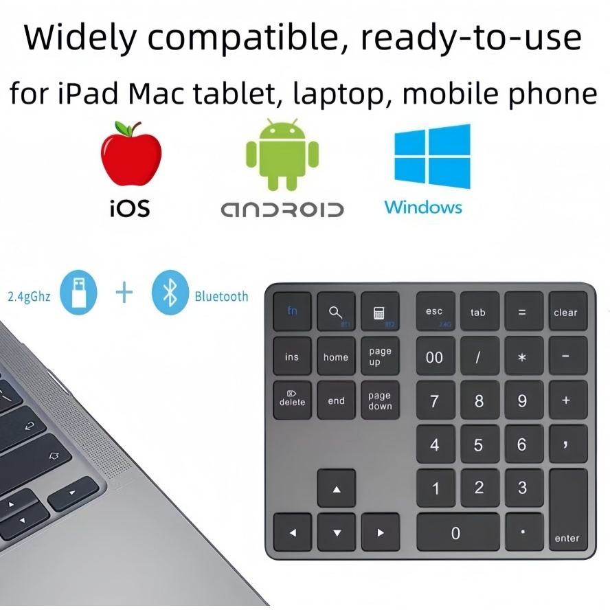 2.4G wireless USb Bluetooth แป้นพิมพ์ตัวเลขไร้สาย 35ปุ่ม นา พกพา สำหรับคอมพิวเตอร์ แล็ปท็อป มือถือ