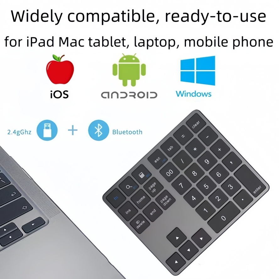 2.4G ไร้สาย Bluetooth แป้นตัวเลข 35 Numpad สำหรับ Windows