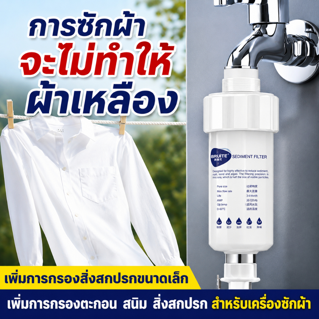 ซื้อ 1 แถม 1  ฟิลเตอร์กรองน้ำ 5 ไมครอน ที่กรองน้ํา ไส้กรองน้ำ เปลี่ยนไส้ได้ กรองตะกอน ที่กรองน้ำฝักบัว กรองน้ำประปา  เคร
